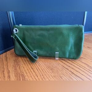 Hobo Forest Green Leather Wristlet Clutch